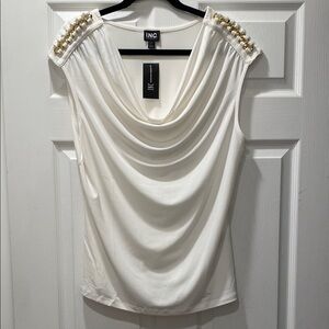 INC International Concepts Cream Sleeveless Embellished Blouse